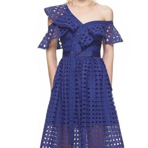 Lace Frill Off Shoulder Asymmetric Midi Dress